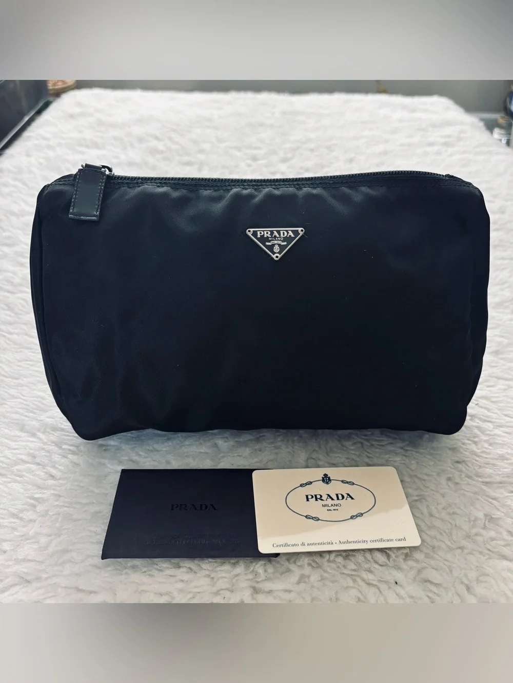 Prada Black Nylon Unisex Toiletries/Cosmetic/Novelty Pouch Bag with Auth card